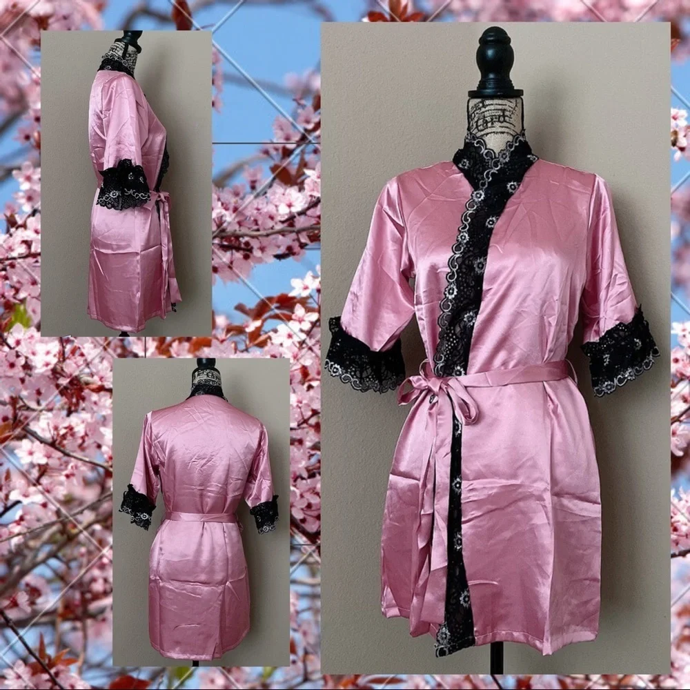 Satin Silk-Like Kimono Nightgown Robe Random Color - Picture 2 of 8